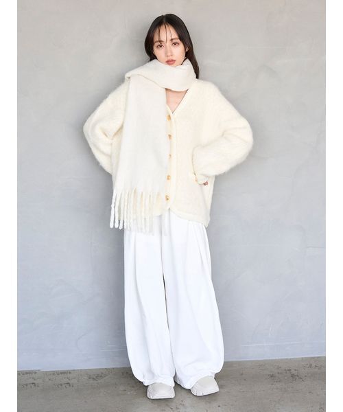 ファーライクミドルニットジャケット（ノーカラージャケット）｜SNIDEL