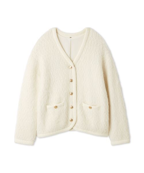 ファーライクミドルニットジャケット（ノーカラージャケット）｜SNIDEL