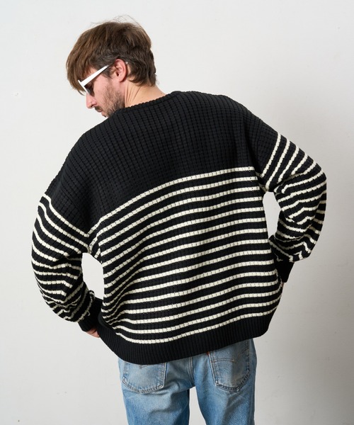 STUD MUFFIN（スタッドマフィン）の「STUD MUFFIN/スタッドマフィン/ビックワッフルボーダー カートべアワッペン ワイドシルエットプルオーバー（Tシャツ/カットソー・メンズ・ブラック/ホワイト系2・3/2/4）」の5枚目の写真