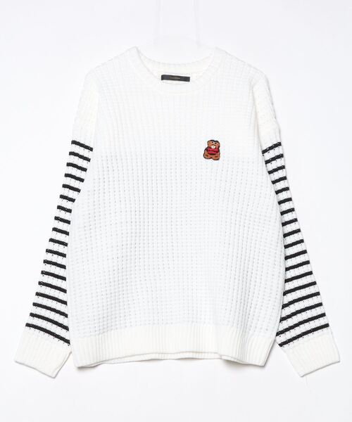 STUD MUFFIN（スタッドマフィン）の「STUD MUFFIN/スタッドマフィン/ビックワッフルボーダー カートべアワッペン ワイドシルエットプルオーバー（Tシャツ/カットソー・メンズ・ブラック/ホワイト系2・3/2/4）」の12枚目の写真