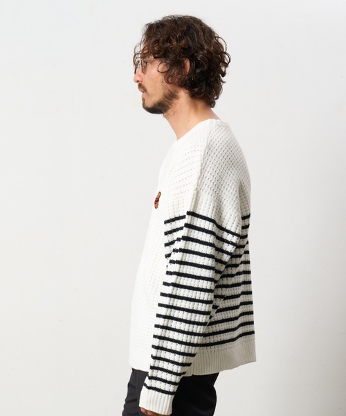 STUD MUFFIN（スタッドマフィン）の「STUD MUFFIN/スタッドマフィン/ビックワッフルボーダー カートべアワッペン ワイドシルエットプルオーバー（Tシャツ/カットソー・メンズ・ブラック/ホワイト系2・3/2/4）」の9枚目の写真