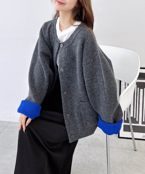 セール】【INGNI SOELA】バイカラーニットカーディガン／WEB限定