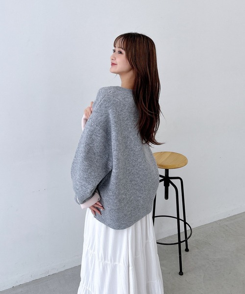 SOELA(ソエラ)の「【INGNI SOELA】バイカラーニットカーディガン/WEB限定(カーディガン/ボレロ・レディース・グレー系5/ホワイト系その他6/ブラック×グリーン/グレー×ピンク・M)」の7枚目の写真