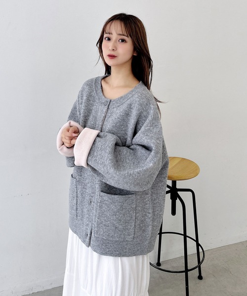 SOELA(ソエラ)の「【INGNI SOELA】バイカラーニットカーディガン/WEB限定(カーディガン/ボレロ・レディース・グレー系5/ホワイト系その他6/ブラック×グリーン/グレー×ピンク・M)」の6枚目の写真
