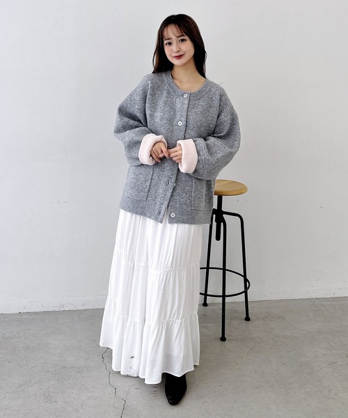 SOELA(ソエラ)の「【INGNI SOELA】バイカラーニットカーディガン/WEB限定(カーディガン/ボレロ・レディース・グレー系5/ホワイト系その他6/ブラック×グリーン/グレー×ピンク・M)」の8枚目の写真