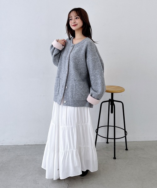 SOELA(ソエラ)の「【INGNI SOELA】バイカラーニットカーディガン/WEB限定(カーディガン/ボレロ・レディース・グレー系5/ホワイト系その他6/ブラック×グリーン/グレー×ピンク・M)」の10枚目の写真