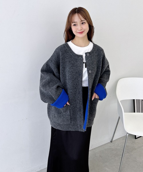 SOELA(ソエラ)の「【INGNI SOELA】バイカラーニットカーディガン/WEB限定(カーディガン/ボレロ・レディース・グレー系5/ホワイト系その他6/ブラック×グリーン/グレー×ピンク・M)」の20枚目の写真