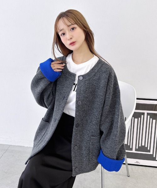 SOELA(ソエラ)の「【INGNI SOELA】バイカラーニットカーディガン/WEB限定(カーディガン/ボレロ・レディース・グレー系5/ホワイト系その他6/ブラック×グリーン/グレー×ピンク・M)」の22枚目の写真