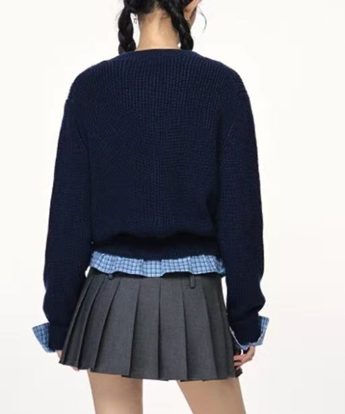 Achic(アシック)の「ニットとチェック組み合わせカーディガン(カーディガン/ボレロ・レディース・ネイビー/レッド/グレー・M)」の7枚目の写真