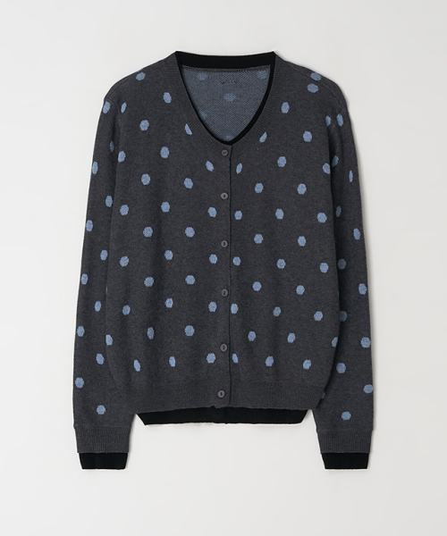 RONRON(ロンロン)の「DOT PATTERN LAYERED KNIT CARDIGAN CHARCOAL BLACK(カーディガン/ボレロ・レディース・その他・FREE)」の1枚目の写真