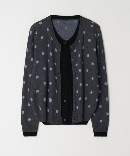 RONRON(ロンロン)の「DOT PATTERN LAYERED KNIT CARDIGAN CHARCOAL BLACK(カーディガン/ボレロ・レディース・その他・FREE)」の7枚目の写真