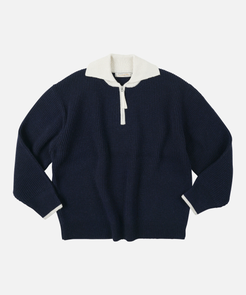 CONTRAST COLLAR HALF ZIP KNIT _ NAVY