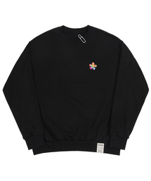 [UNISEX]タイダイフラワードットスマイルマンツーマン_ブラック