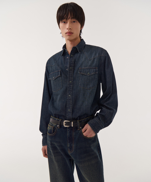 MUSINSA STANDARD（ムシンサスタンダード）の「デニムウエスタンシャツ[ダークブルー]（シャツ/ブラウス・メンズ・その他・SMALL/MEDIUM/LARGE/X-LARGE/XX-LARGE）」の3枚目の写真