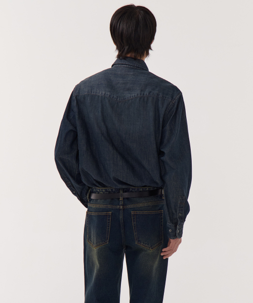 MUSINSA STANDARD（ムシンサスタンダード）の「デニムウエスタンシャツ[ダークブルー]（シャツ/ブラウス・メンズ・その他・SMALL/MEDIUM/LARGE/X-LARGE/XX-LARGE）」の4枚目の写真
