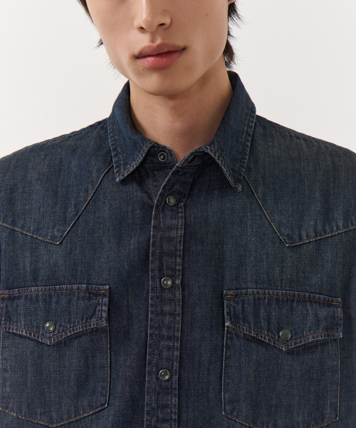 MUSINSA STANDARD（ムシンサスタンダード）の「デニムウエスタンシャツ[ダークブルー]（シャツ/ブラウス・メンズ・その他・SMALL/MEDIUM/LARGE/X-LARGE/XX-LARGE）」の5枚目の写真