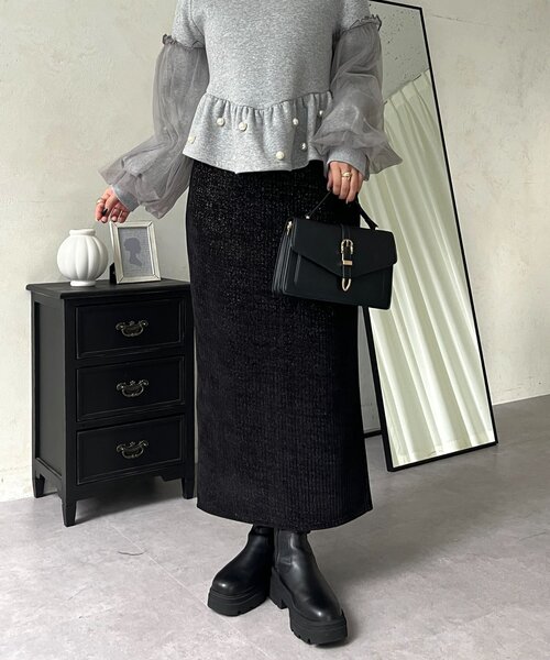 prose verse（プロズヴェール）の「ラメコーデュロイナロースカート（スカート・レディース・ブラック/ライトベージュ・PM/LARGE/MEDIUM/PL）」の2枚目の写真