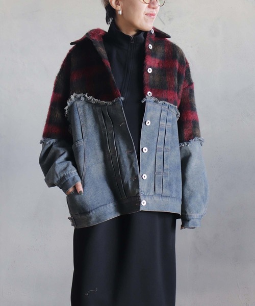 BITTOKO(ビットコ)の「チェックシャギーデニムブルゾン(デニムジャケット・レディース・ブルー/レッド・FREE)」の20枚目の写真