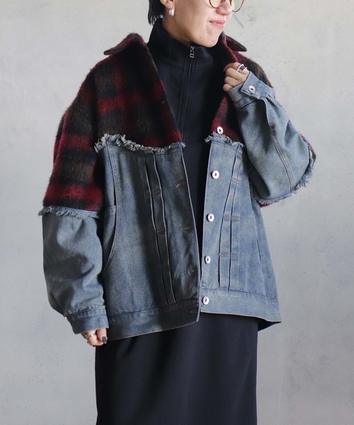 BITTOKO(ビットコ)の「チェックシャギーデニムブルゾン(デニムジャケット・レディース・ブルー/レッド・FREE)」の21枚目の写真