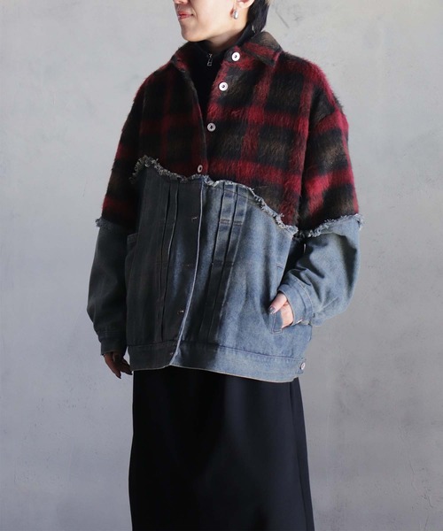 BITTOKO(ビットコ)の「チェックシャギーデニムブルゾン(デニムジャケット・レディース・ブルー/レッド・FREE)」の18枚目の写真