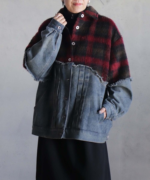 BITTOKO(ビットコ)の「チェックシャギーデニムブルゾン(デニムジャケット・レディース・ブルー/レッド・FREE)」の17枚目の写真