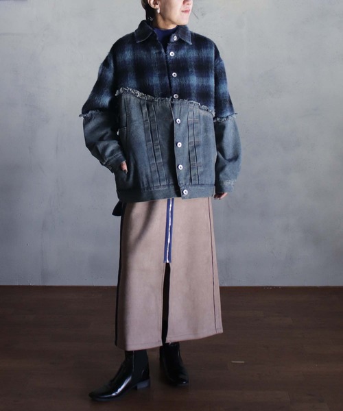 BITTOKO(ビットコ)の「チェックシャギーデニムブルゾン(デニムジャケット・レディース・ブルー/レッド・FREE)」の6枚目の写真