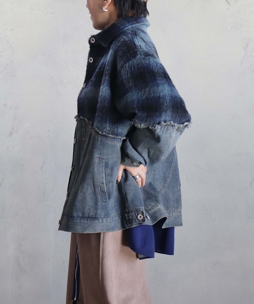 BITTOKO(ビットコ)の「チェックシャギーデニムブルゾン(デニムジャケット・レディース・ブルー/レッド・FREE)」の8枚目の写真