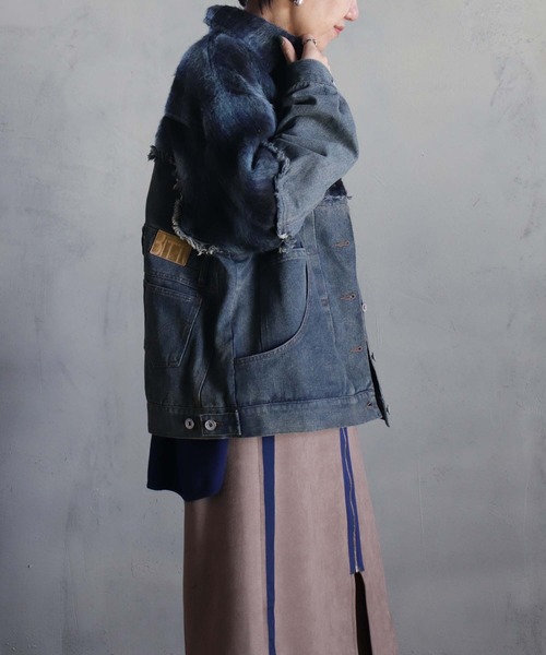 BITTOKO(ビットコ)の「チェックシャギーデニムブルゾン(デニムジャケット・レディース・ブルー/レッド・FREE)」の11枚目の写真