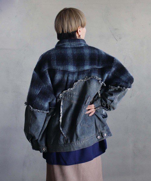 BITTOKO(ビットコ)の「チェックシャギーデニムブルゾン(デニムジャケット・レディース・ブルー/レッド・FREE)」の12枚目の写真