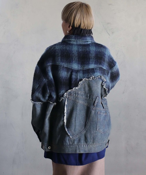 BITTOKO(ビットコ)の「チェックシャギーデニムブルゾン(デニムジャケット・レディース・ブルー/レッド・FREE)」の14枚目の写真