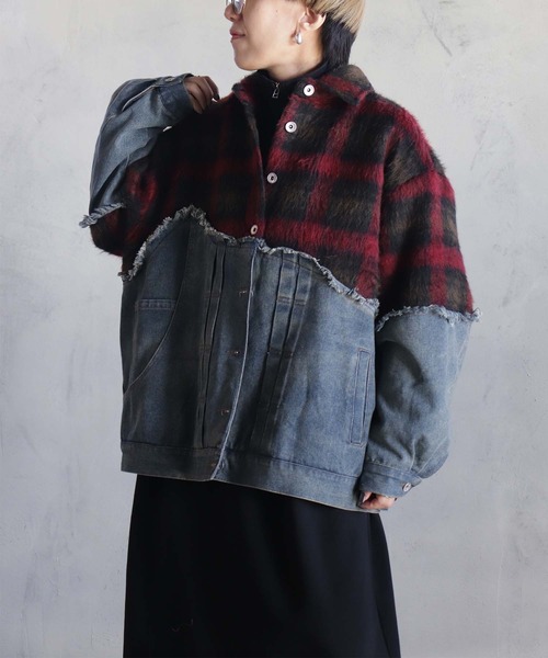 BITTOKO(ビットコ)の「チェックシャギーデニムブルゾン(デニムジャケット・レディース・ブルー/レッド・FREE)」の19枚目の写真