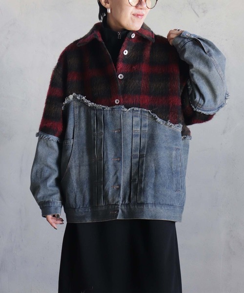 BITTOKO(ビットコ)の「チェックシャギーデニムブルゾン(デニムジャケット・レディース・ブルー/レッド・FREE)」の15枚目の写真