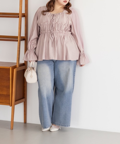 CLETTE(クレット)の「CLETTEオリジナルフロントリボンギャザーデザインブラウス(シャツ/ブラウス・レディース・オフホワイト/ワイン/ピンク・LL/3L/4L)」の10枚目の写真