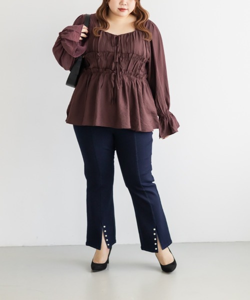 CLETTE(クレット)の「CLETTEオリジナルフロントリボンギャザーデザインブラウス(シャツ/ブラウス・レディース・オフホワイト/ワイン/ピンク・LL/3L/4L)」の15枚目の写真