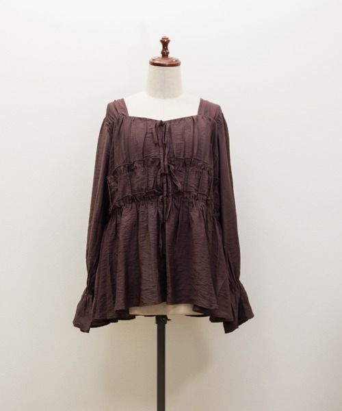 CLETTE(クレット)の「CLETTEオリジナルフロントリボンギャザーデザインブラウス(シャツ/ブラウス・レディース・オフホワイト/ワイン/ピンク・LL/3L/4L)」の18枚目の写真