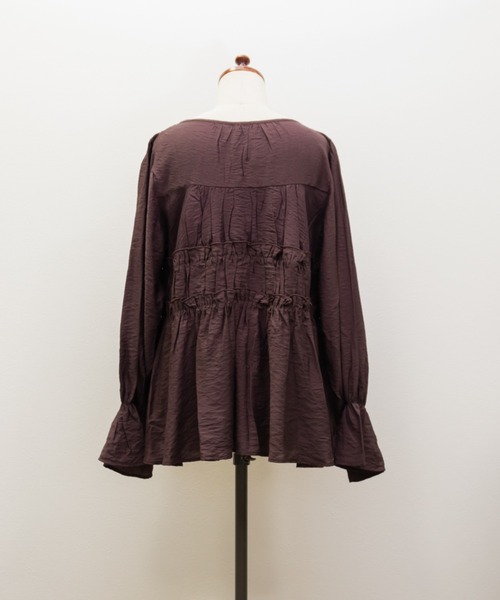 CLETTE(クレット)の「CLETTEオリジナルフロントリボンギャザーデザインブラウス(シャツ/ブラウス・レディース・オフホワイト/ワイン/ピンク・LL/3L/4L)」の20枚目の写真