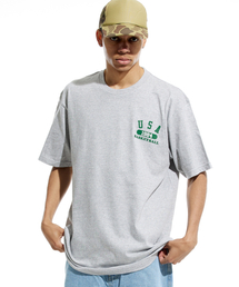 ユエスエイバスケットボール スモールロゴ 半袖Tシャツ グレー グリーン