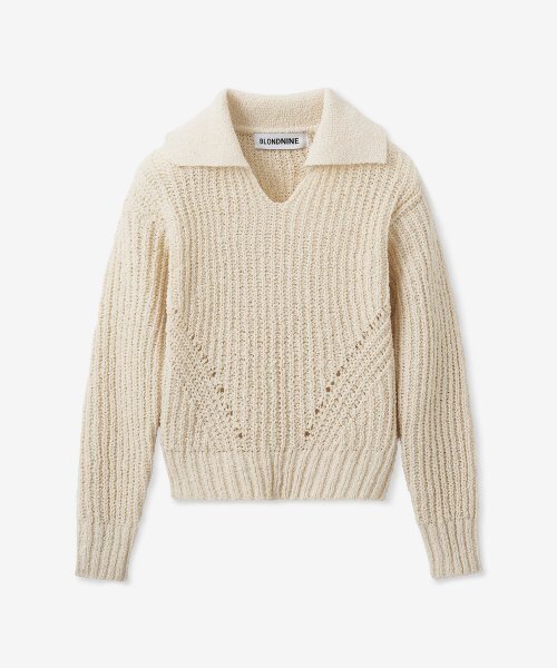 BLOND9(ブロンドナイン)の「ボリュームオープンカラー boucleニット_アイボリー(ニット/セーター・レディース・その他・MEDIUM/SMALL)」の1枚目の写真