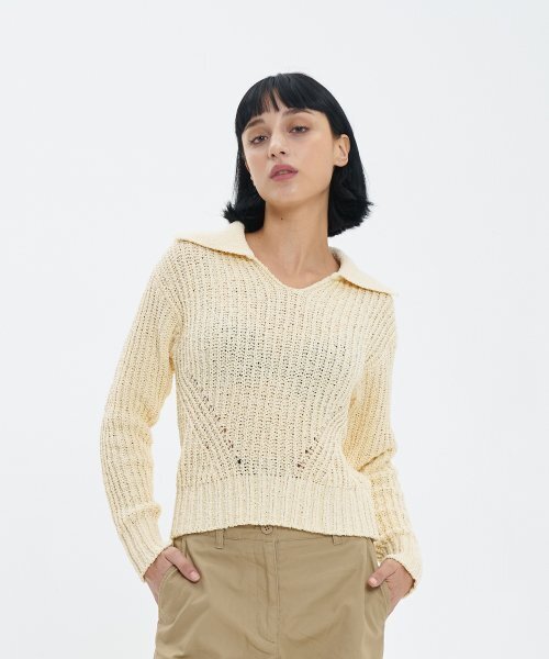 BLOND9(ブロンドナイン)の「ボリュームオープンカラー boucleニット_アイボリー(ニット/セーター・レディース・その他・MEDIUM/SMALL)」の7枚目の写真