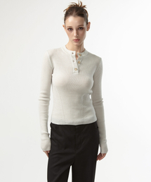 WOOL BUTTON UP RIBBED KNIT (MINT GREY)