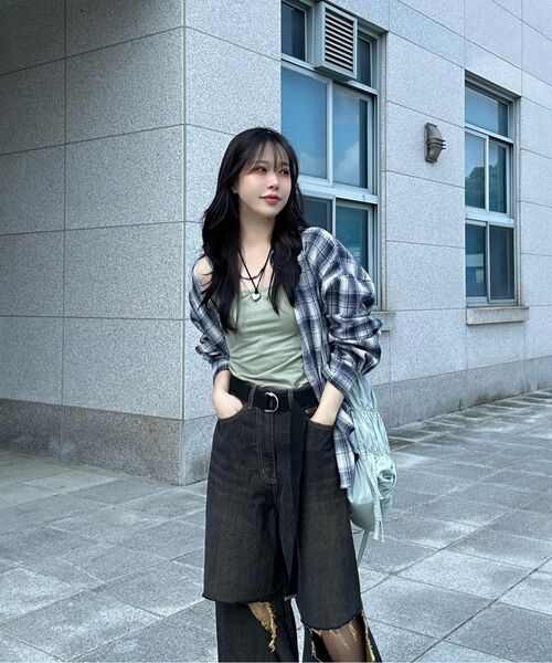 LOSSYROW(ロッシロー)の「Oversized checkered shirt Blue(シャツ/ブラウス・レディース・ブルー・FREE)」の8枚目の写真