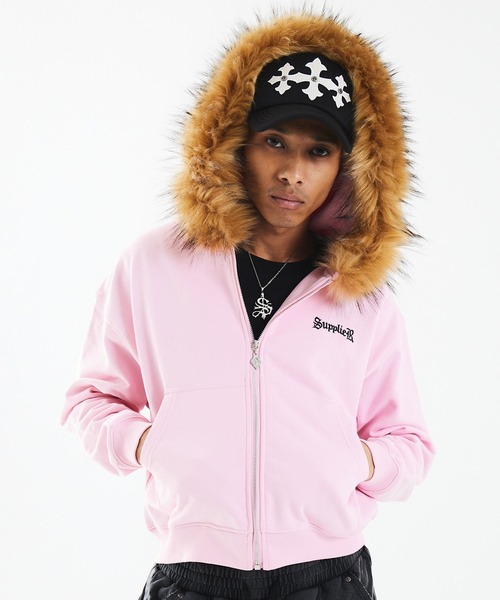 ジップフーディ｜Faux Fur Cross Zip Hoodie｜SUPPLIER