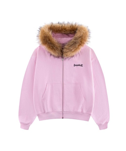 SUPPLIER(サプライヤー)の「ジップフーディ|Faux Fur Cross Zip Hoodie|SUPPLIER(パーカー・メンズ・ピンク・SMALL/LARGE/X-LARGE/XX-LARGE/MEDIUM)」の2枚目の写真