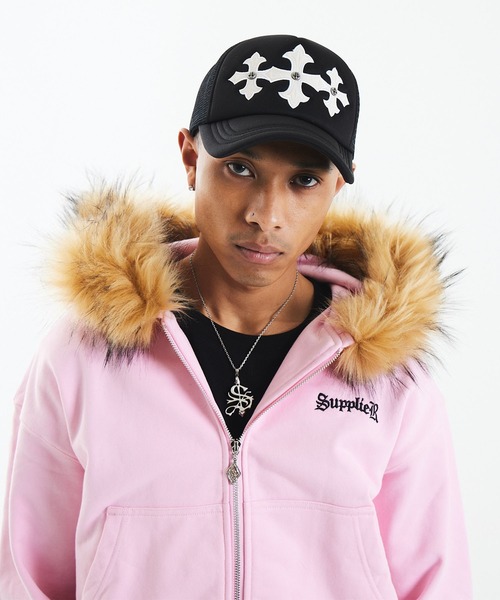 SUPPLIER(サプライヤー)の「ジップフーディ|Faux Fur Cross Zip Hoodie|SUPPLIER(パーカー・メンズ・ピンク・SMALL/LARGE/X-LARGE/XX-LARGE/MEDIUM)」の11枚目の写真