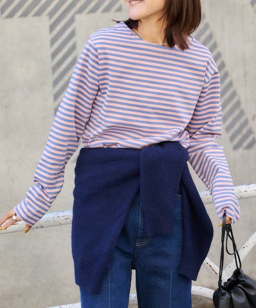 OUTDOOR PRODUCTS(アウトドアプロダクツ)の「ミリタリーボーダーカットソー(Tシャツ/カットソー・レディース・ピンク/ブルー系その他/ネイビー・FREE)」の1枚目の写真