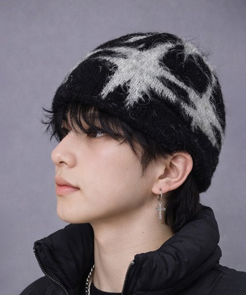 セール】12D93 エレクトリック柄 シャギーニット ビーニー（ニット