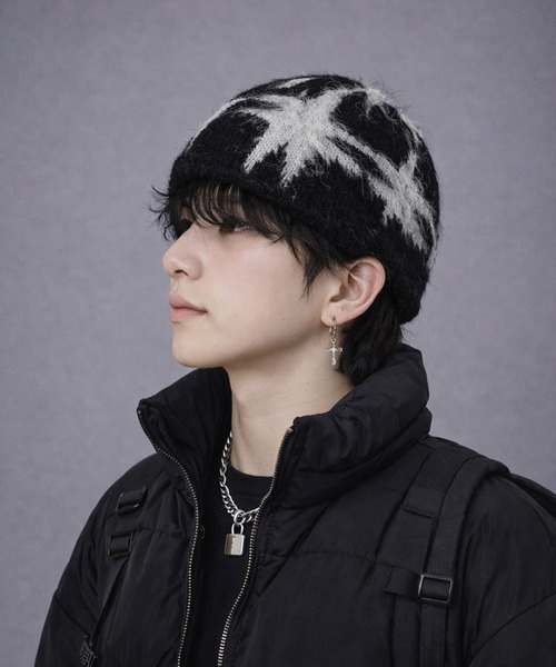 セール】12D93 エレクトリック柄 シャギーニット ビーニー（ニット