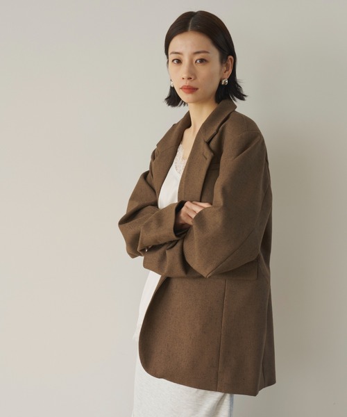 AIC.（エーアイシー）の「ミックスツイルオーバーテーラードジャケット（テーラードジャケット・レディース・ブラウン/ライトグリーン・FREE）」の6枚目の写真