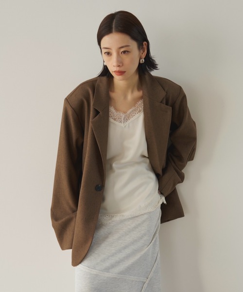 AIC.（エーアイシー）の「ミックスツイルオーバーテーラードジャケット（テーラードジャケット・レディース・ブラウン/ライトグリーン・FREE）」の5枚目の写真