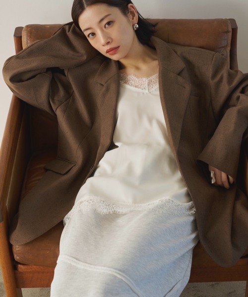 AIC.（エーアイシー）の「ミックスツイルオーバーテーラードジャケット（テーラードジャケット・レディース・ブラウン/ライトグリーン・FREE）」の9枚目の写真